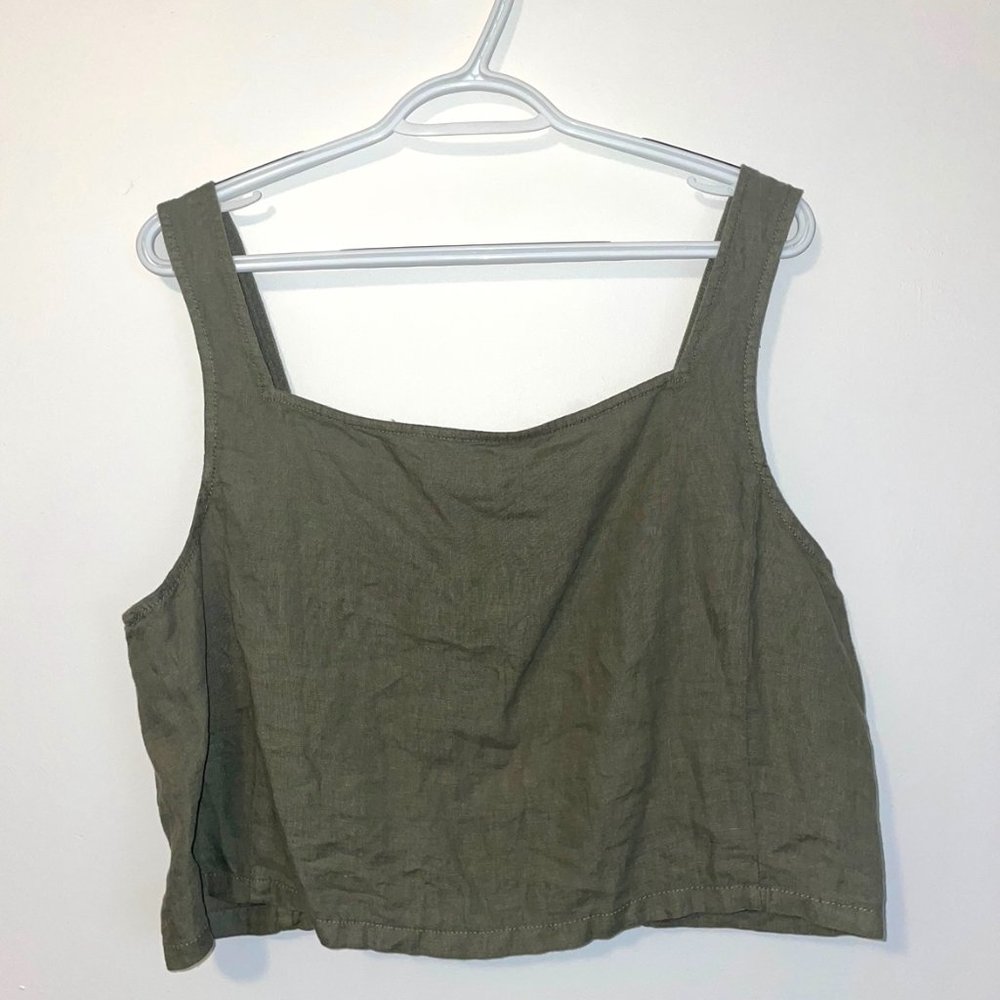 Lou & Grey | Cropped Linen Tank Top | Size: XL | Color: Dusty Green